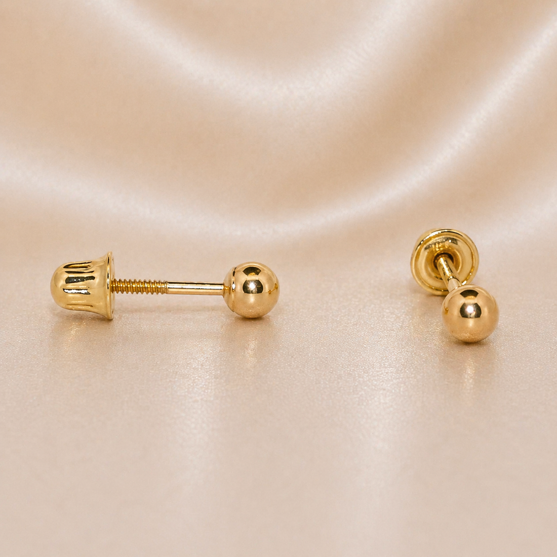 14K Gold |  Round Screw back Ball Earrings unisex stud