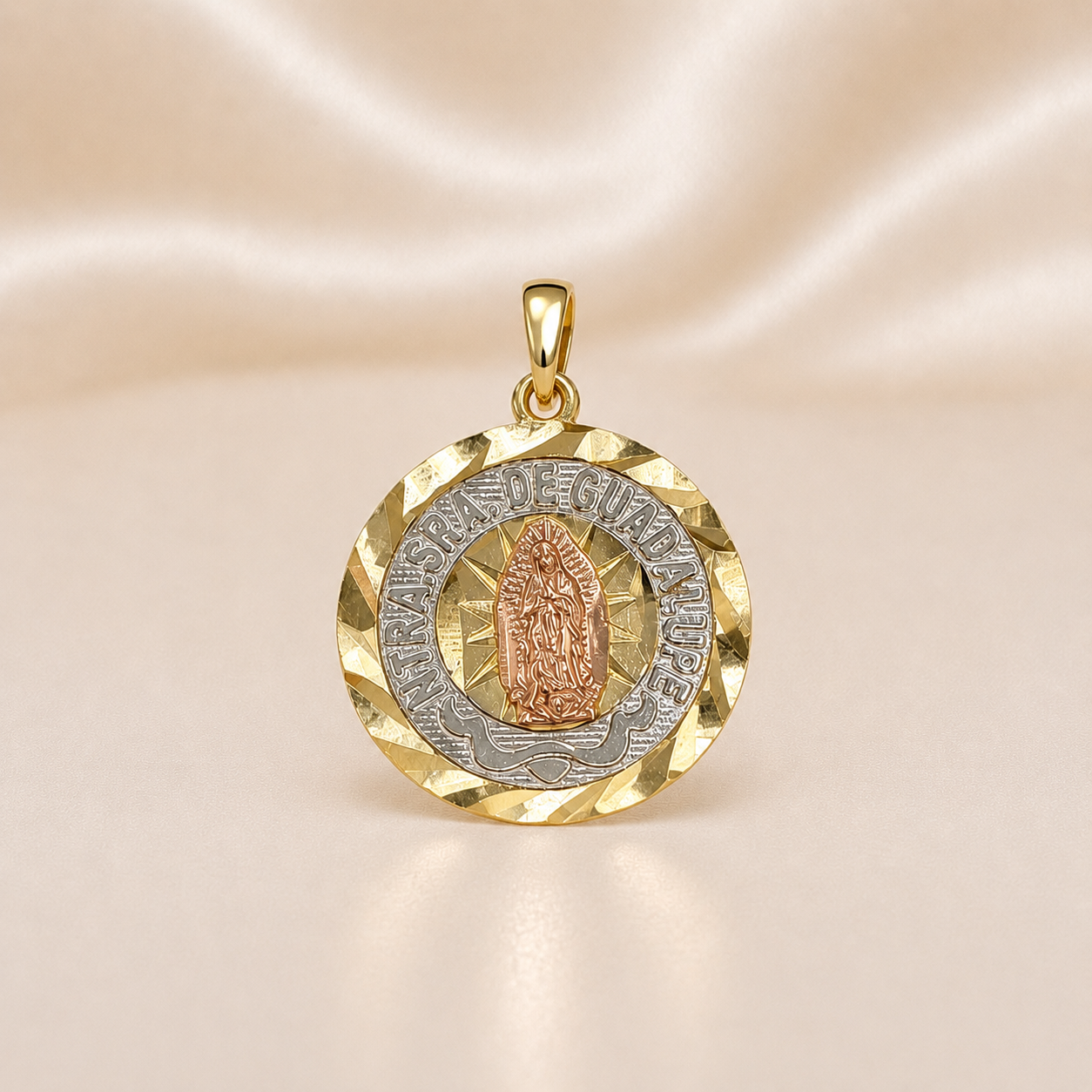 14K Gold | Round Tricolor NTRA. SRA. De Guadalupe (Virgin Mary)
