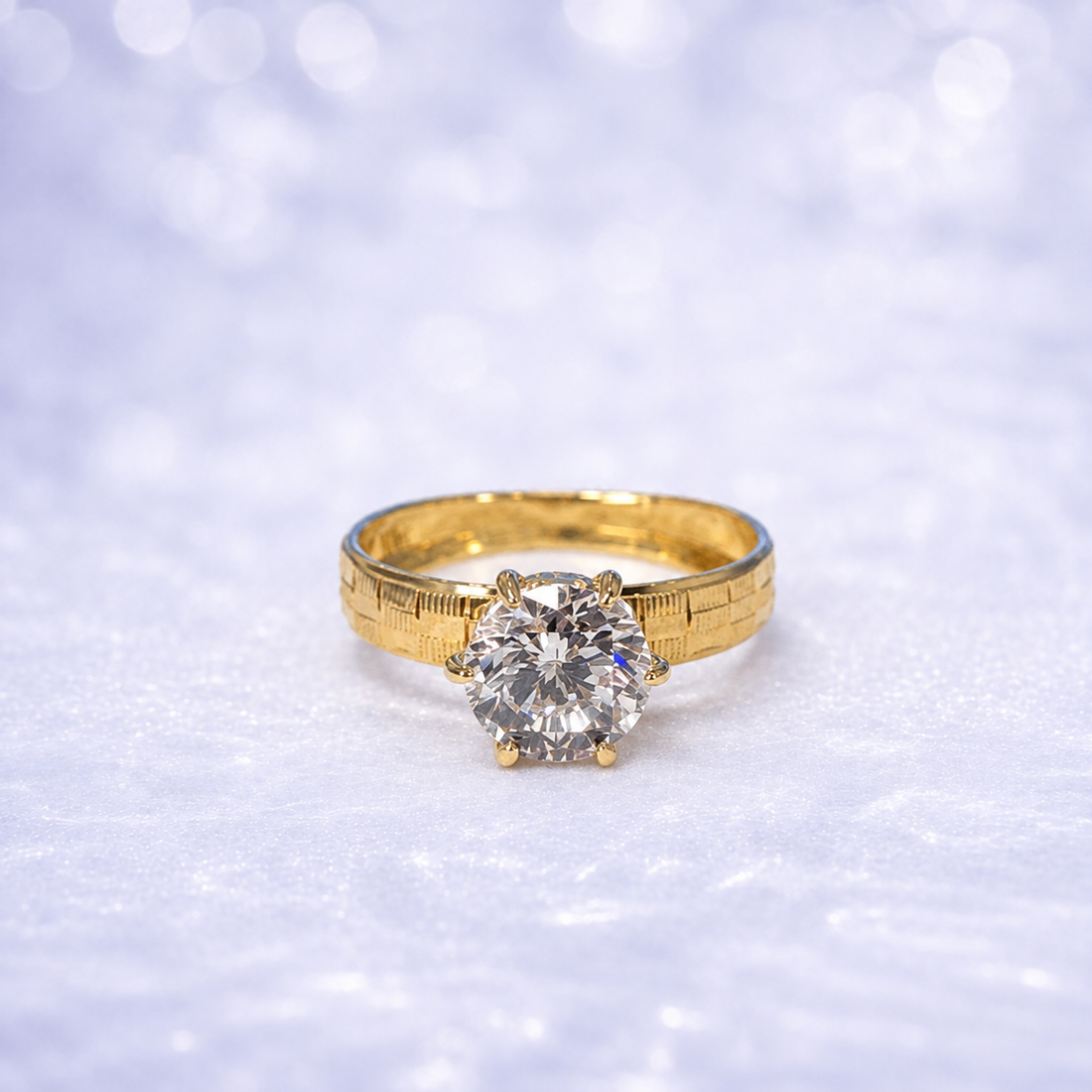 14K Gold | Six-Prong Round Solitaire Checkerboard Engagement Ring