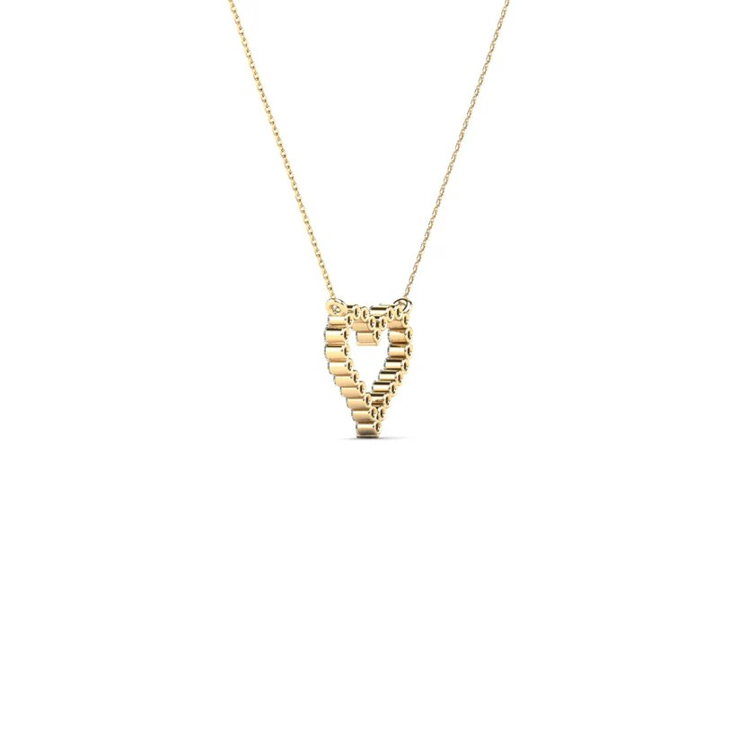Gold necklace with a unique pendant on a white background