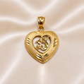 14K Gold | Textured Sweet 15 Heart Pendant