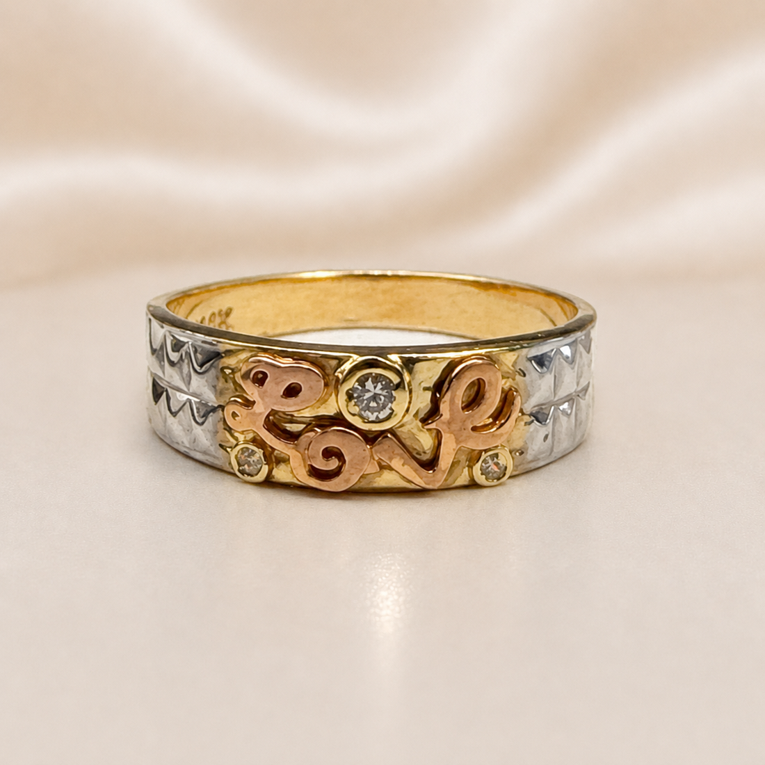 14K Gold | Tricolor LOVE Anniversary Band with CZ Stones