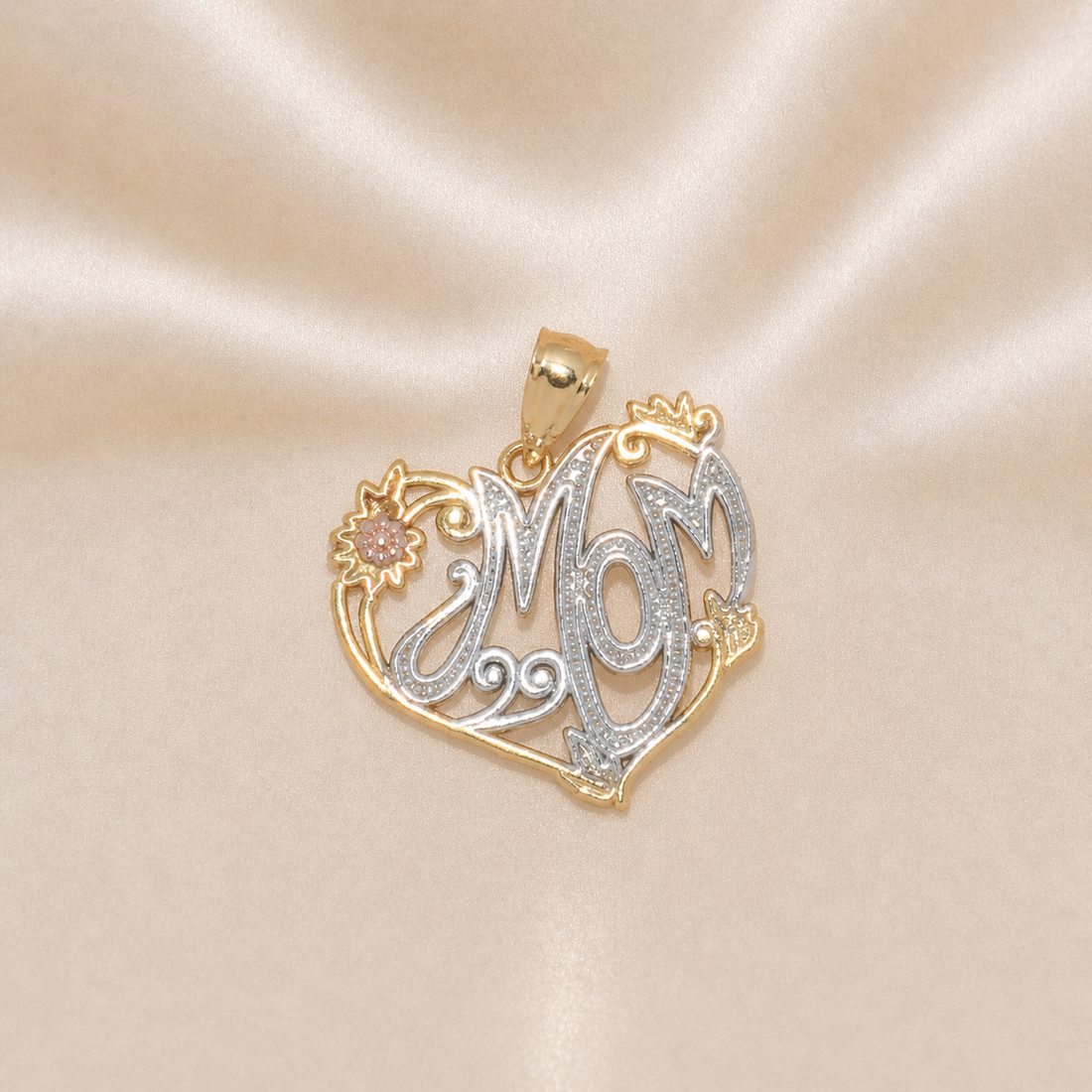 14K Gold | Tricolor Mom Heart Pendant yellow gold rose gold white gold