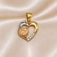 14K Gold | Tricolor Sweet 15 ( Quinceañera ) Heart CZ Pendant 
