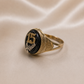 14K Gold | Two Tone 15 Años Black Onyx Signet-Style Ring for Quinceañera "Sweet 15"