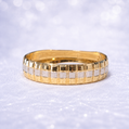 14K Gold | Two Tone Wide Textured Band with WG Center Stripe