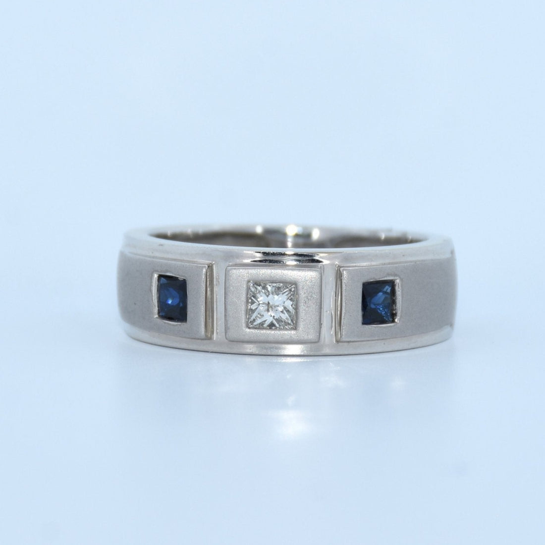 14K Gold | WG .17ct Natural Diamond with Sapphire Band
