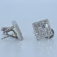Pair of silver cufflinks with one square and one rectangular design on a light gray background