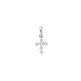 Silver cross pendant with small diamonds on a white background