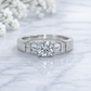 14K Gold | White Gold .68ct Round Cut Natural Diamond with .40ct Baguette and Round Side Stones