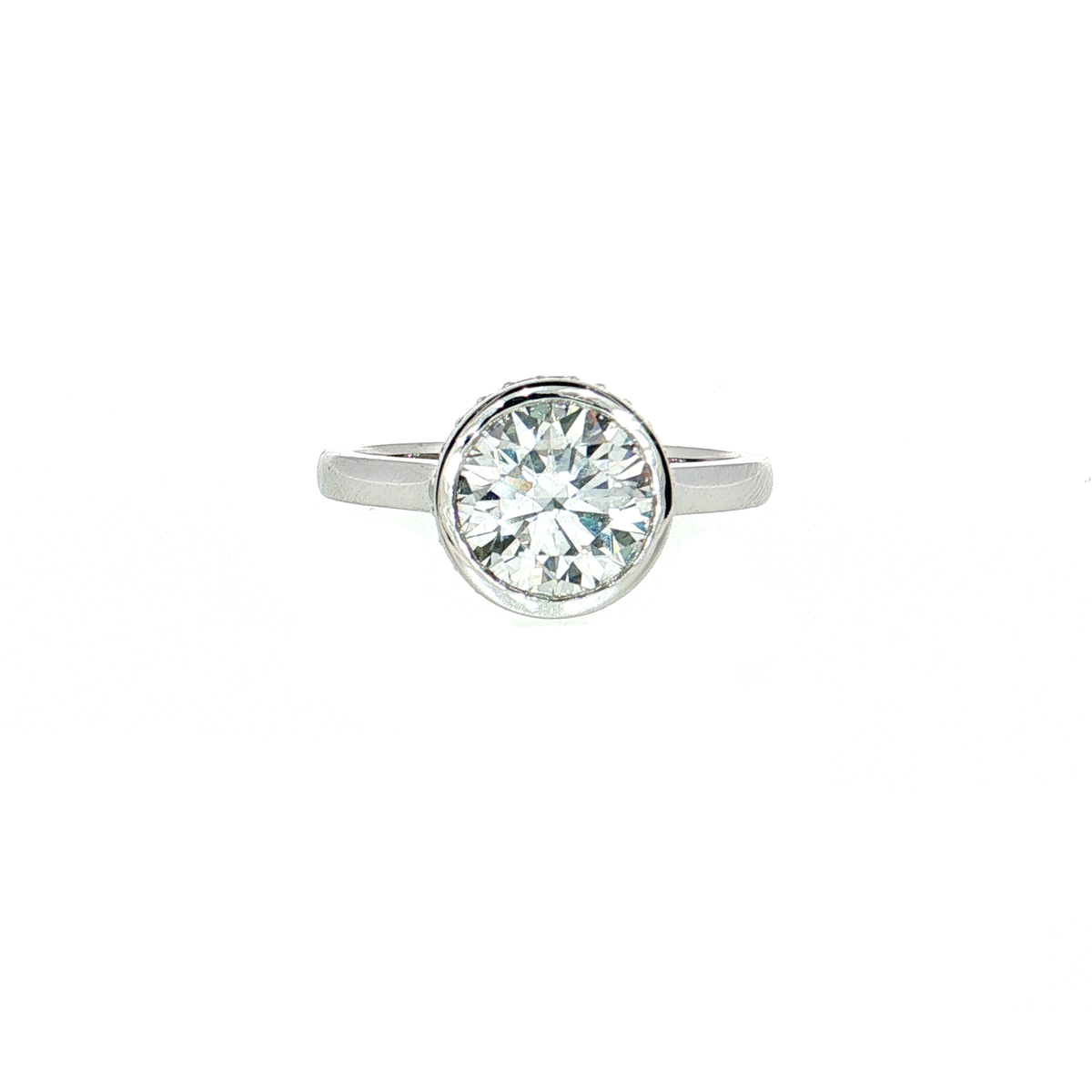 14K Gold | White Gold 2.01 CT Round Brilliant Cut Diamond Bezel with Hidden Halo Engagement Ring