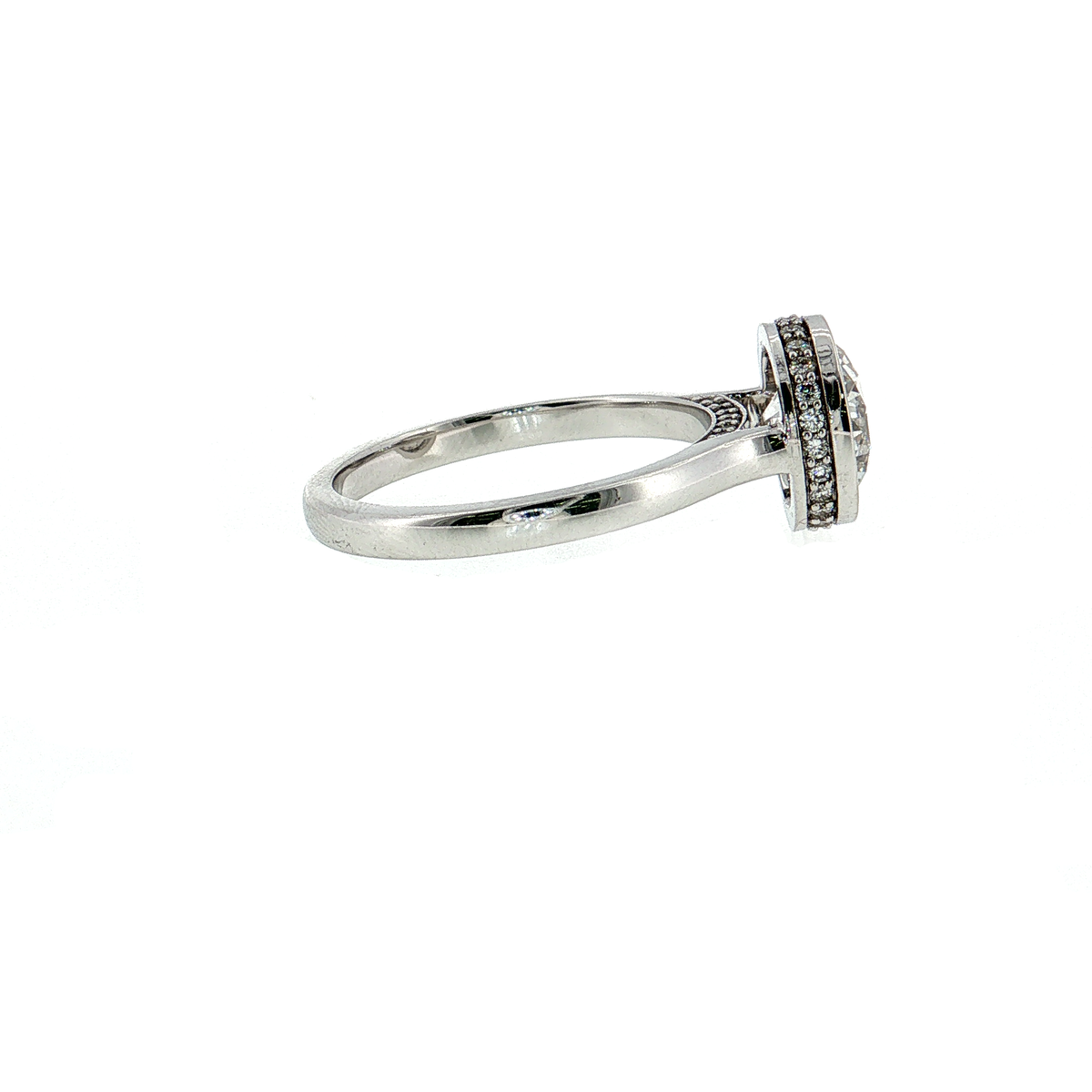 14K Gold | White Gold 2.01 CT Round Brilliant Cut Diamond Bezel with Hidden Halo Engagement Ring Side View