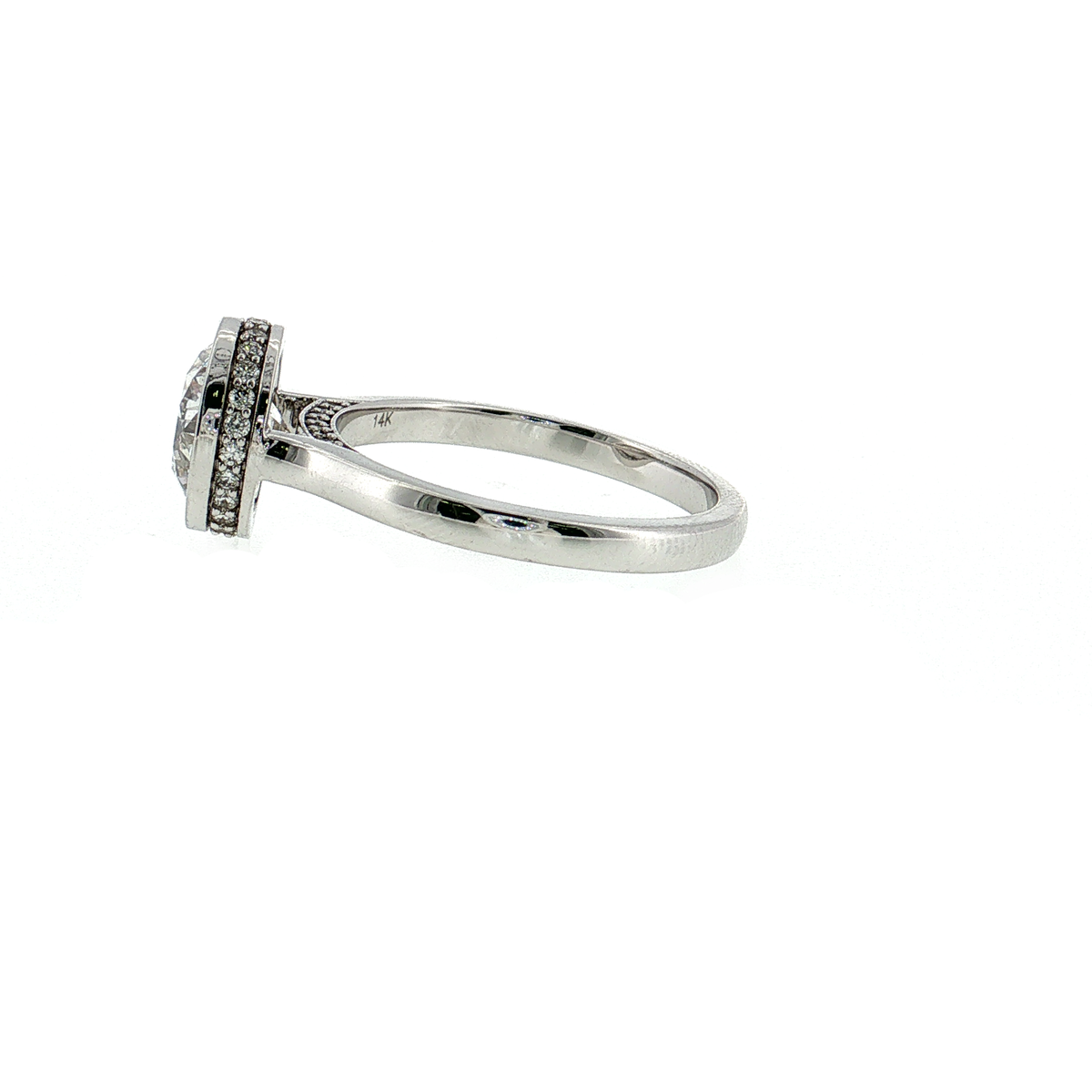 14K Gold | White Gold 2.01 CT Round Brilliant Cut Diamond Bezel with Hidden Halo Engagement Ring side view