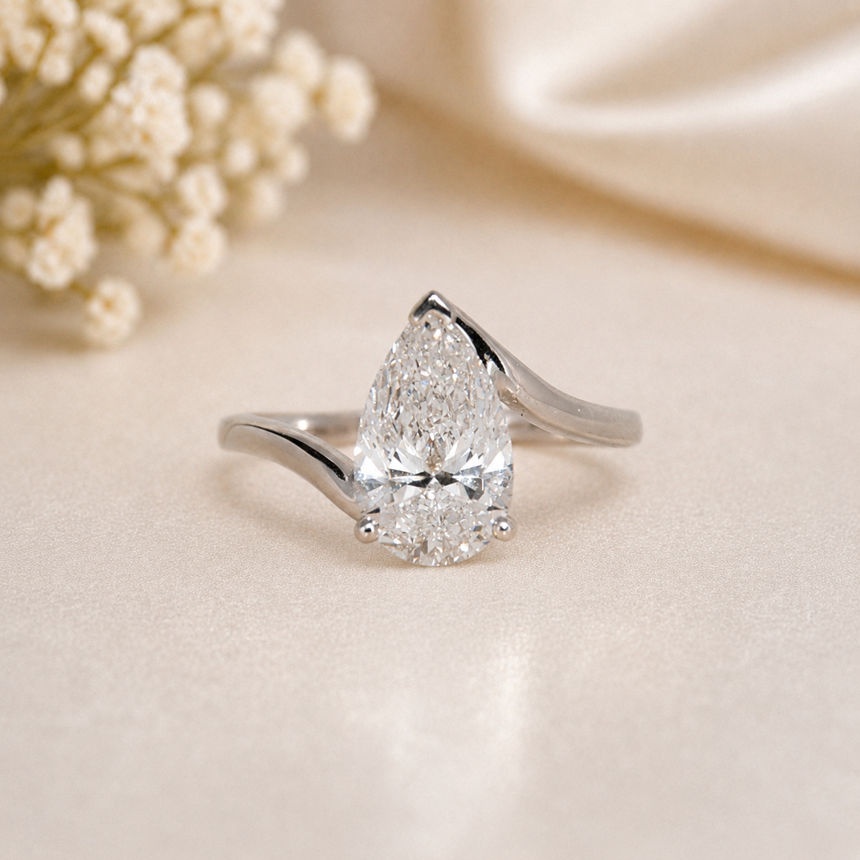 14K Gold | White Gold 2.04CT Pear Lab Diamond Bypass Engagement Ring