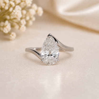 14K Gold | White Gold 2.04CT Pear Lab Diamond Bypass Engagement Ring