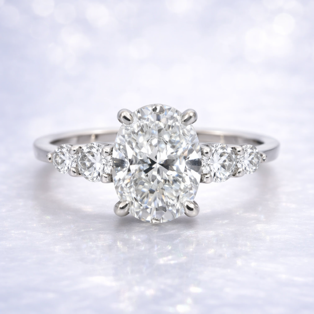 14K Gold | White Gold 2.1CT Oval Lab Diamond Engagement Ring with Natural Pear and Round Diamond Accent Band
