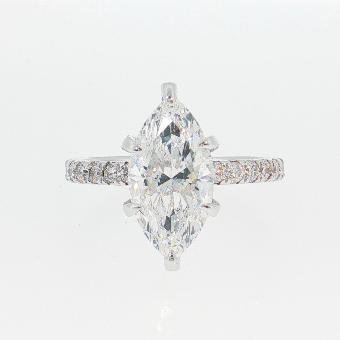 14K Gold | White Gold 2.54 ct Marquise Lab Diamond Engagement Ring with Pavé-Prong Hidden Halo Setting and Pavé Band
