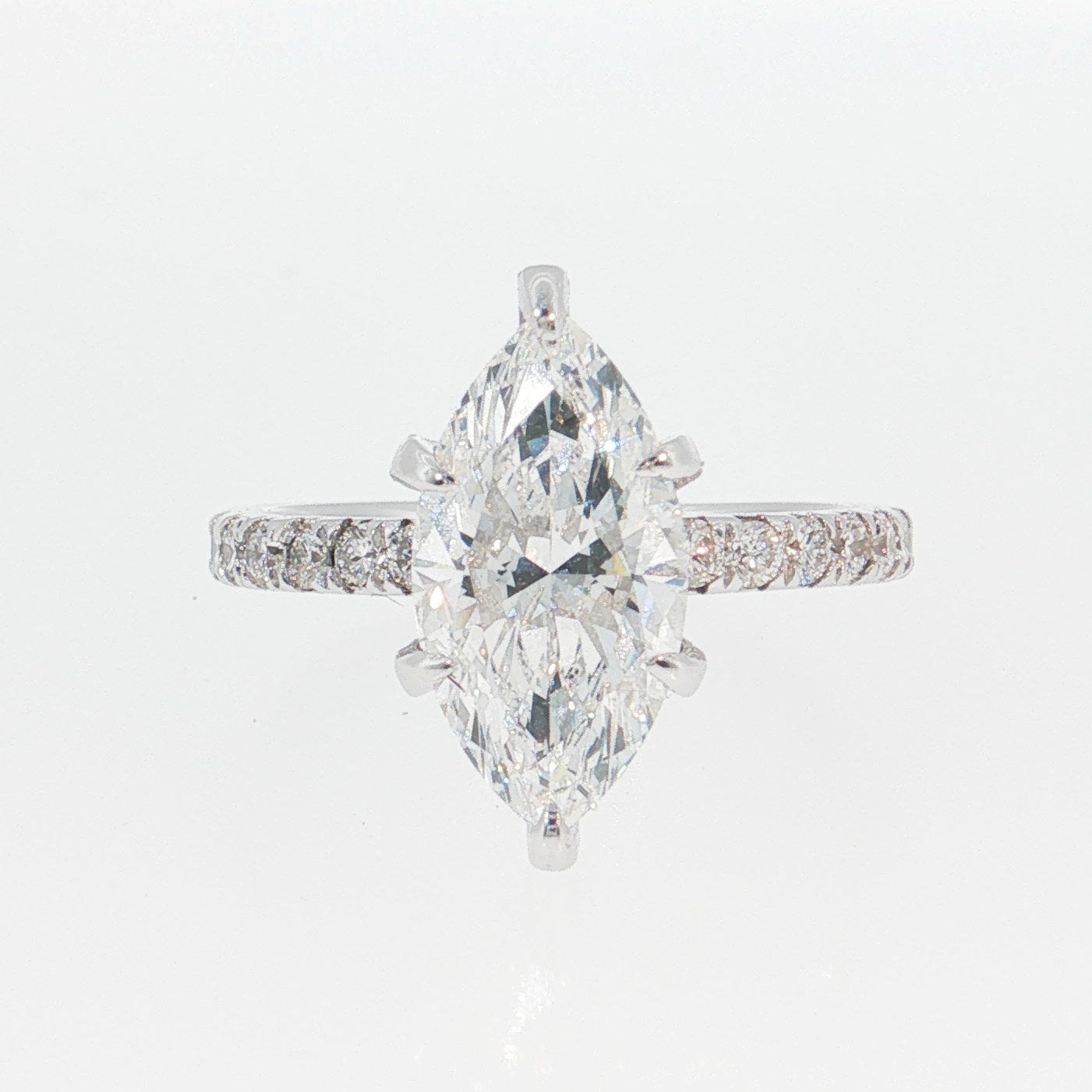 14K Gold | White Gold 2.54 ct Marquise Lab Diamond Engagement Ring with Pavé-Prong Hidden Halo Setting and Pavé Band