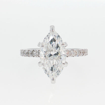 14K Gold | White Gold 2.54 ct Marquise Lab Diamond Engagement Ring with Pavé-Prong Hidden Halo Setting and Pavé Band