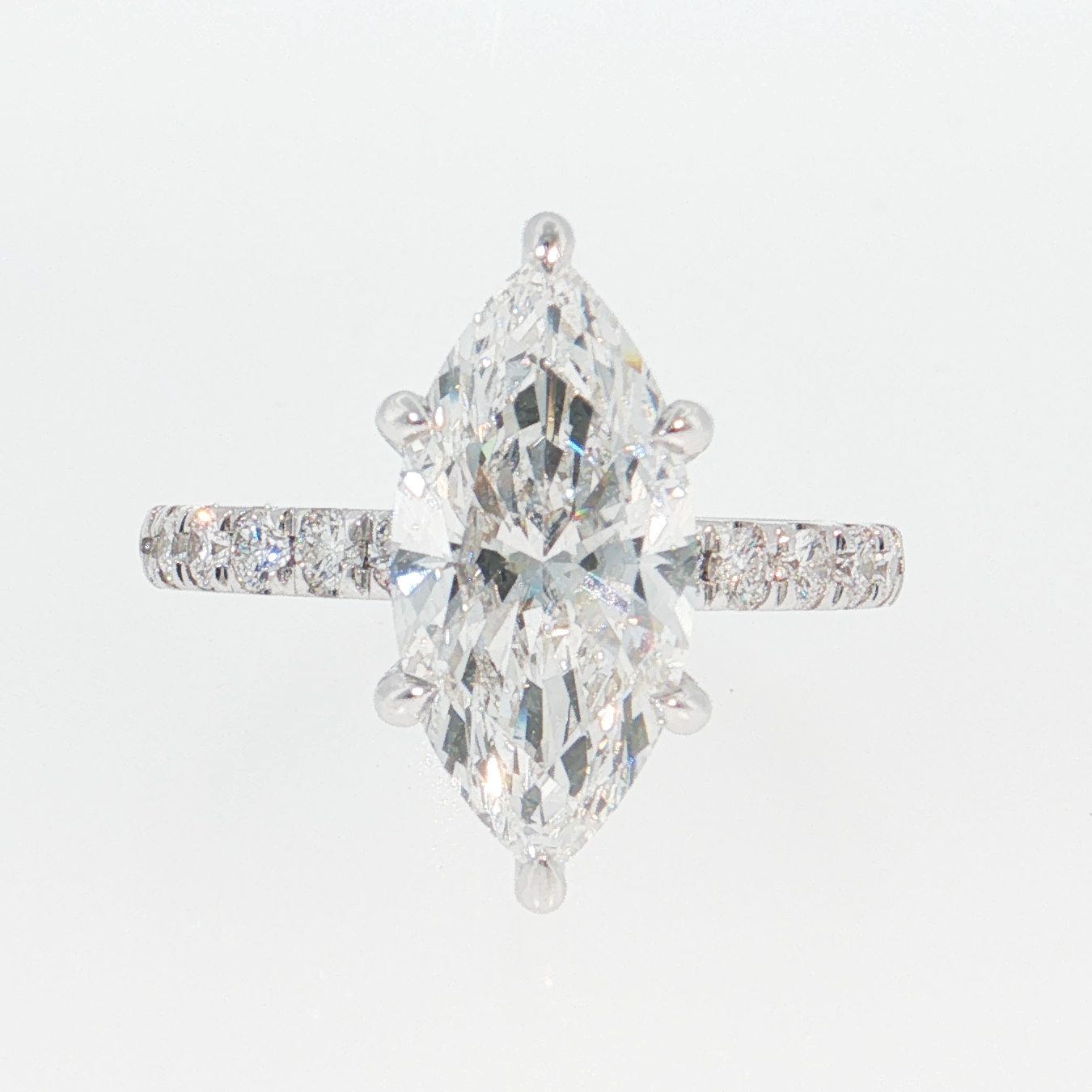 14K Gold | White Gold 3.05CT Marquise Brilliant Cut Lab Diamond Engagement Ring with Pavé Band