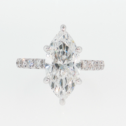 14K Gold | White Gold 3.05CT Marquise Brilliant Cut Lab Diamond Engagement Ring with Pavé Band