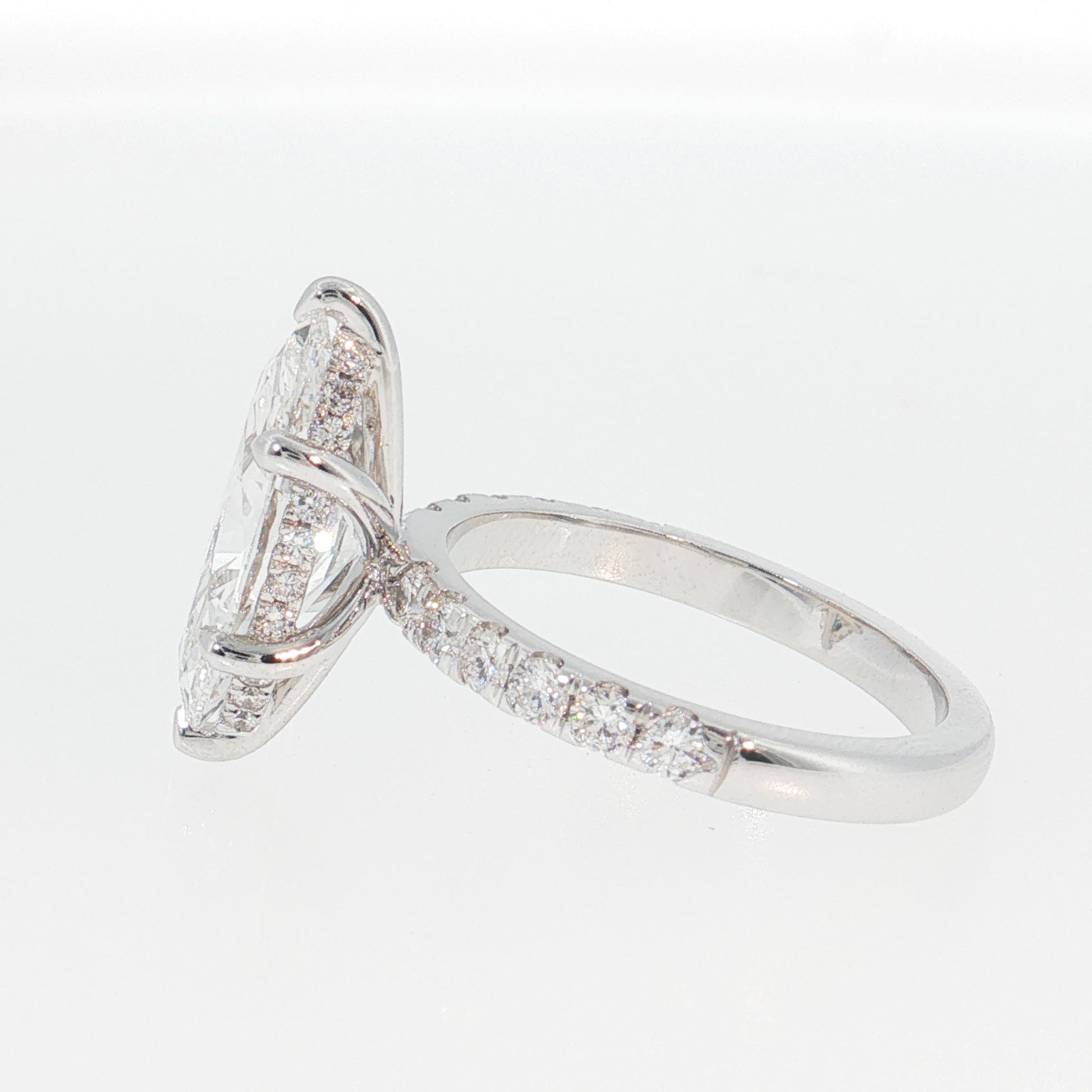 14K Gold | White Gold 3.05CT Marquise Brilliant Cut Lab Diamond with Hidden Halo and Pavé Band Engagement Ring
