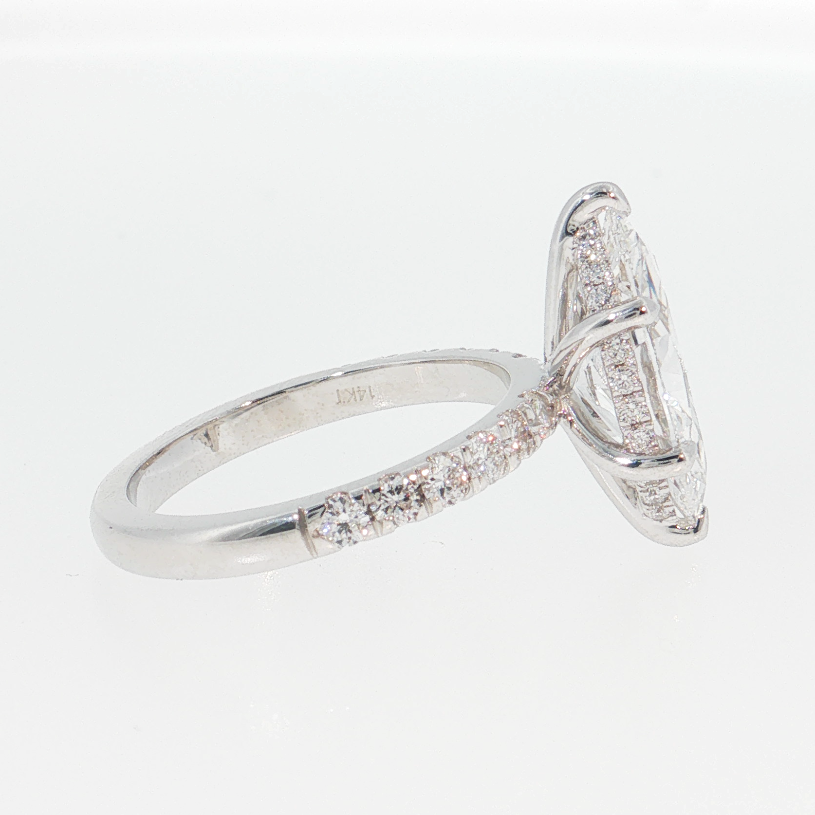 14K Gold | White Gold 3.05CT Marquise Brilliant Cut Lab Diamond with Hidden Halo and Pavé Band Engagement Ring