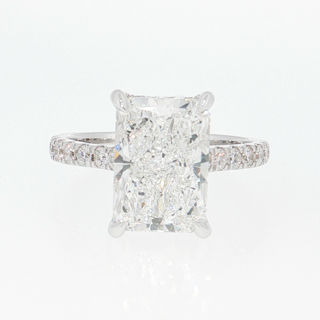 14K Gold | White Gold 4.03CT Rectangular Brilliant Cut Lab Diamond Engagement Ring with Pavé Band
