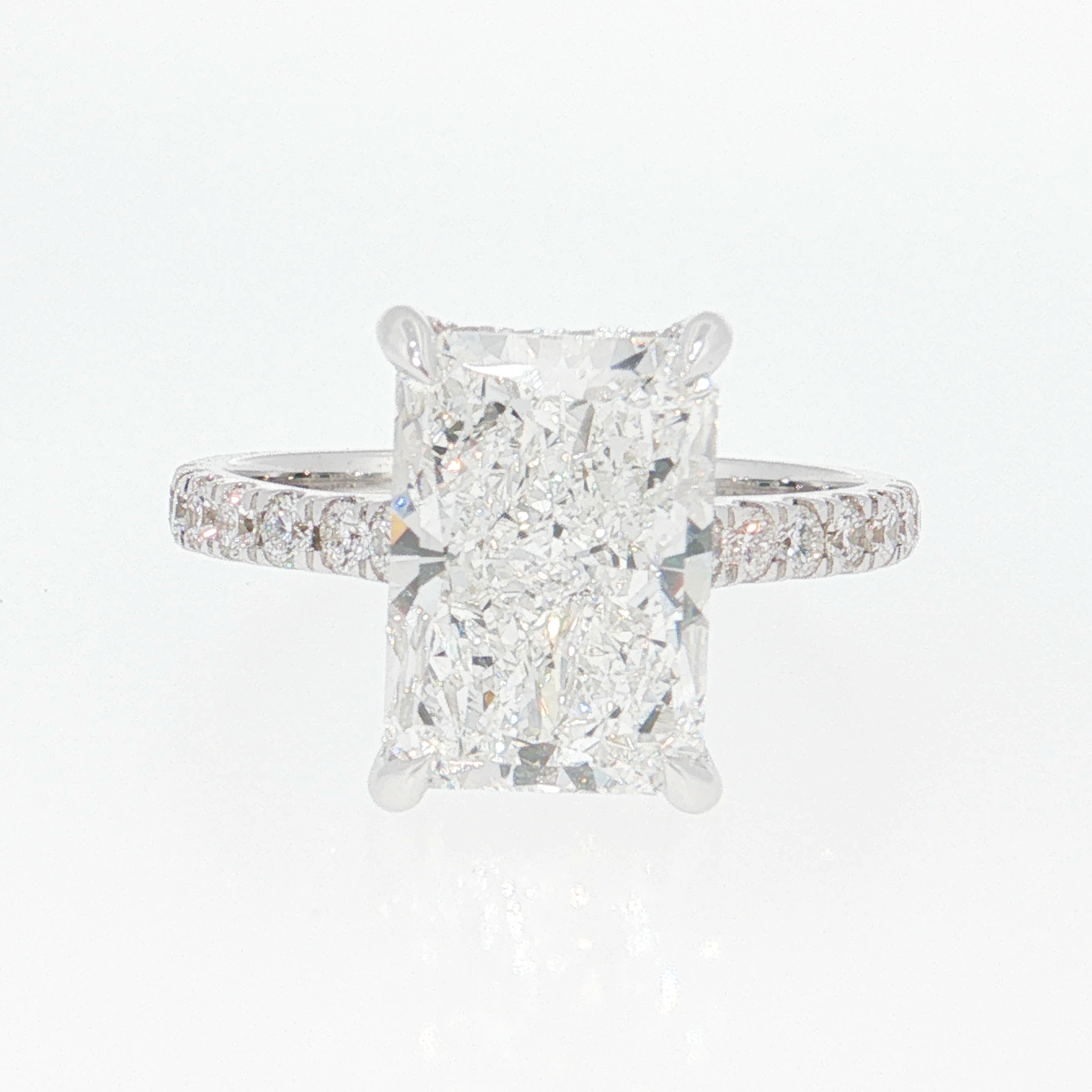 14K Gold | White Gold 4.03CT Rectangular Brilliant Cut Lab Diamond Engagement Ring with Pavé Band