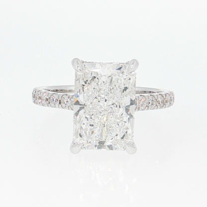 14K Gold | White Gold 4.03CT Rectangular Brilliant Cut Lab Diamond Engagement Ring with Pavé Band