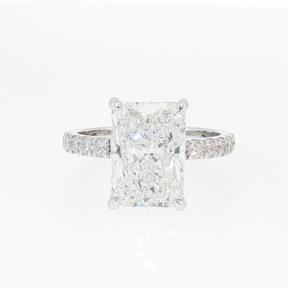 14K Gold | White Gold 4.03CT Rectangular Brilliant Cut Lab Diamond with Hidden Halo and Pavé Band Engagement Ring