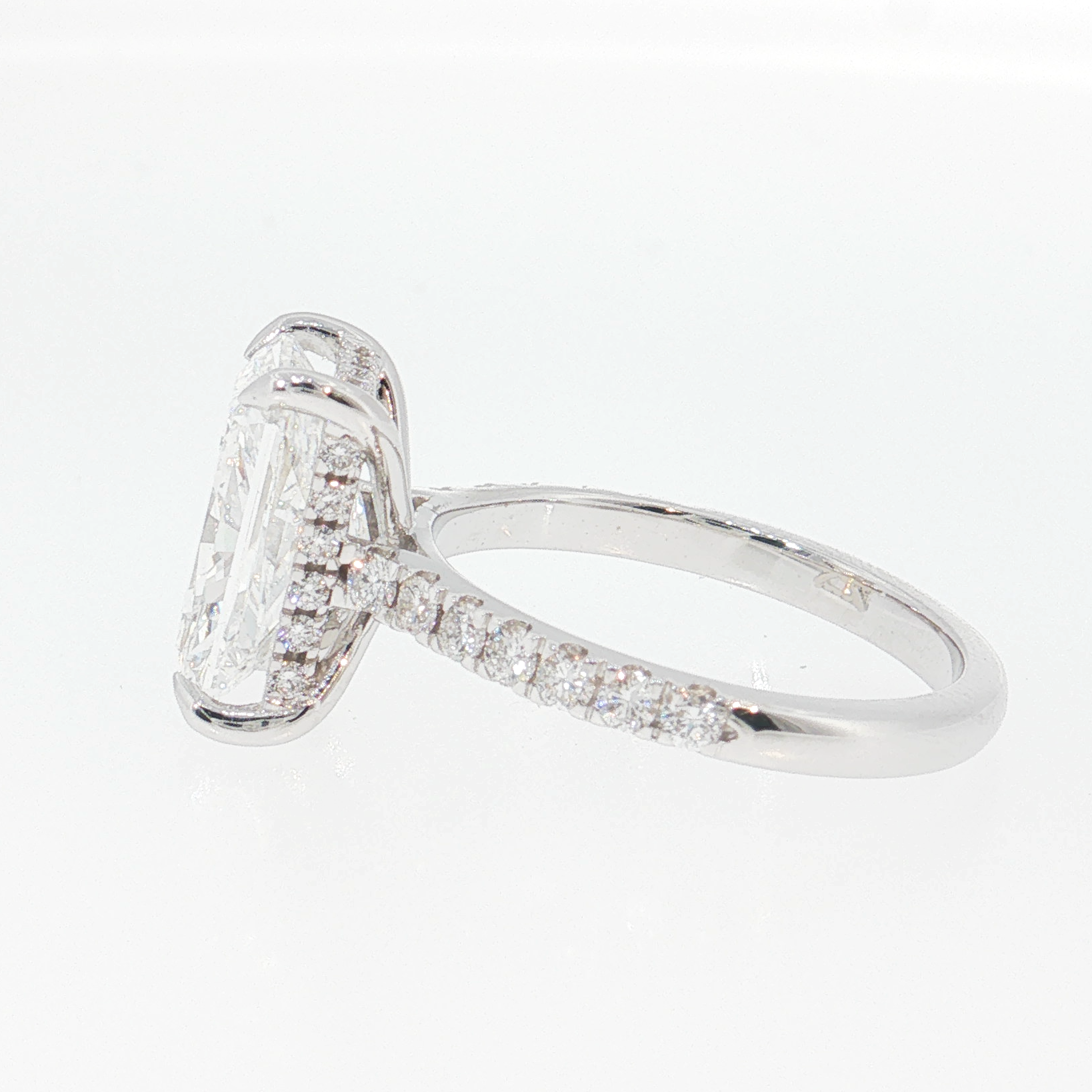 14K Gold | White Gold 4.03CT Rectangular Brilliant Cut Lab Diamond with Hidden Halo and Pavé Band Engagement Ring