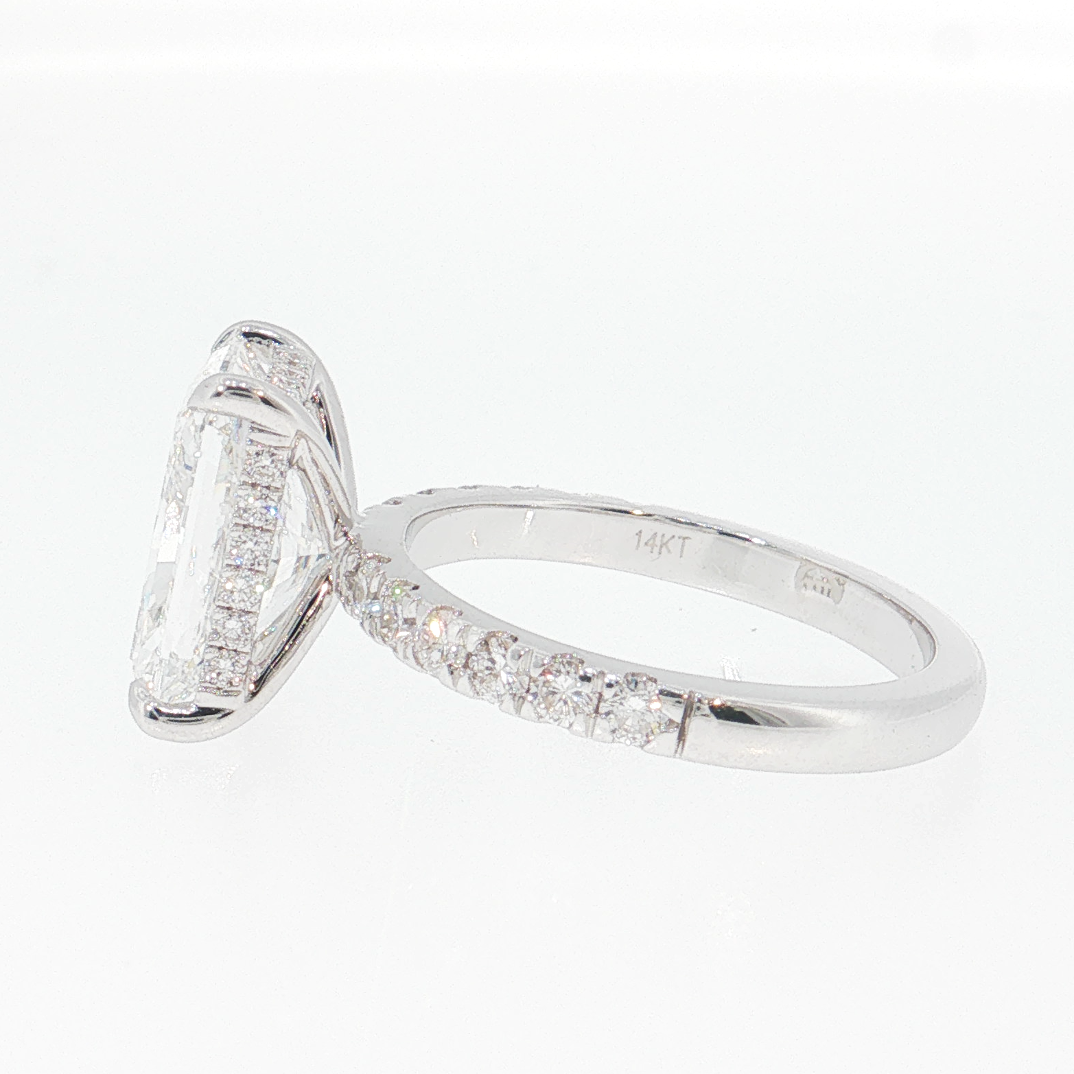 14K Gold | White Gold 4.64cttw Rectangular Brilliant Cut Lab Diamond Engagement Ring with Pavé Band