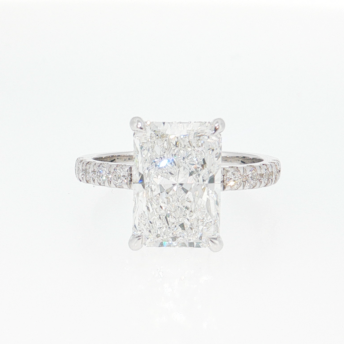 14K Gold | White Gold 4.64cttw Rectangular Brilliant Cut Lab Diamond with Hidden Halo and Pavé Band Engagement Ring