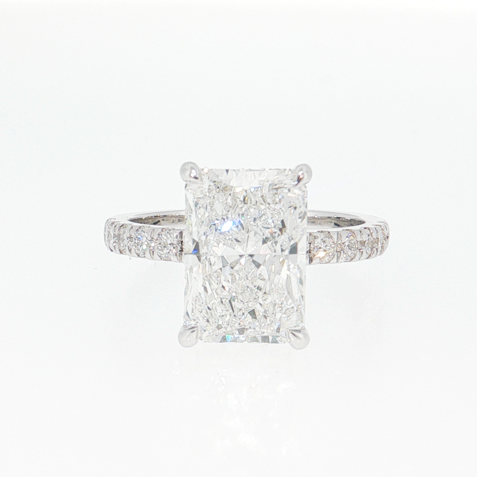 14K Gold | White Gold 4.64cttw Rectangular Brilliant Cut Lab Diamond with Hidden Halo and Pavé Band Engagement Ring