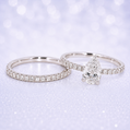 14K Gold | White Gold Bridal Ring Set 1CT Pear Lab Diamond with Pavé-Prongs and Matching Half Eternity Wedding Band