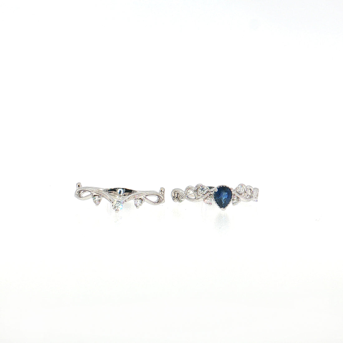 14K Gold | White Gold Bridal Set with 1.8cttw Round Diamonds & .30cttw Sapphires