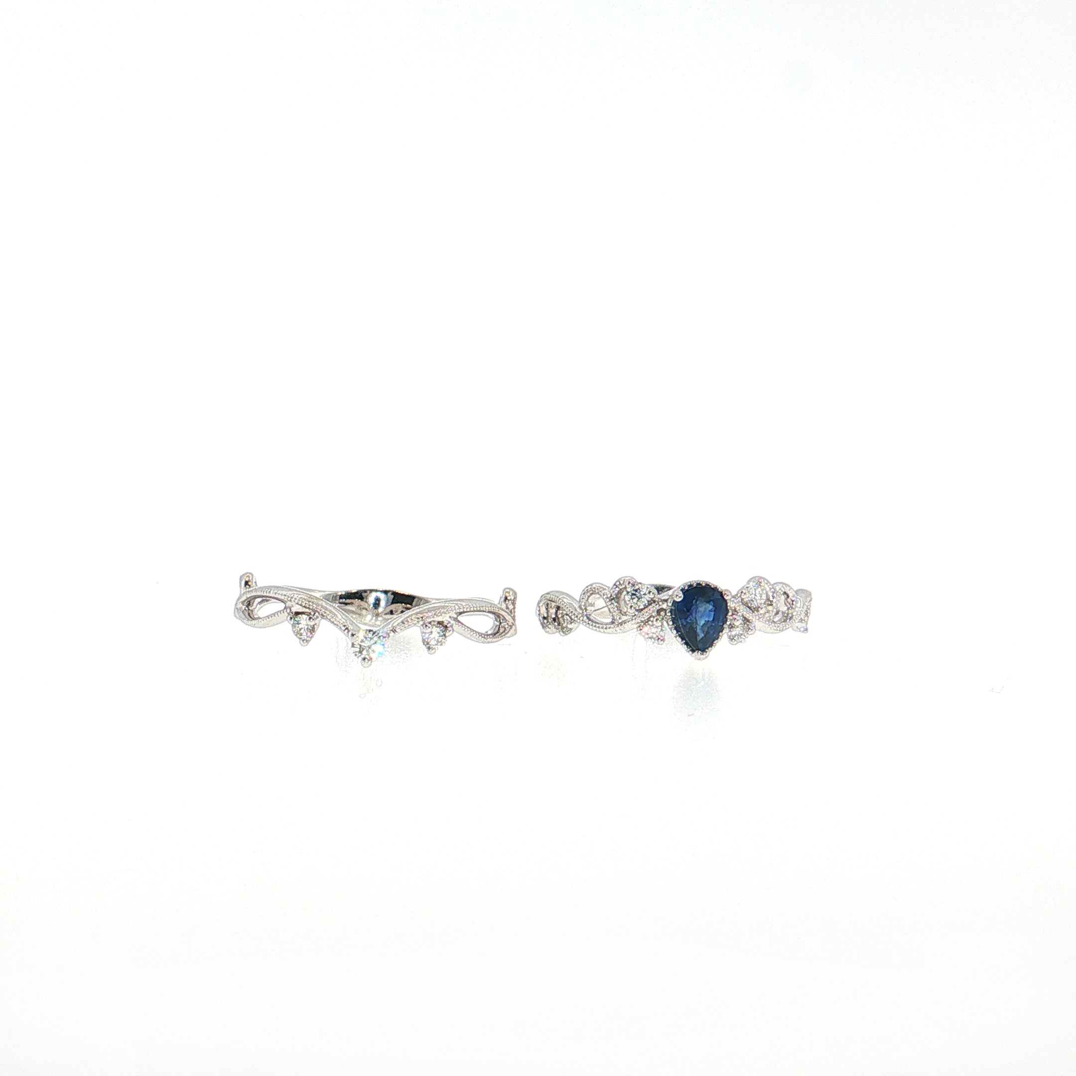 14K Gold | White Gold Bridal Set with 1.8cttw Round Diamonds & .30cttw Sapphires