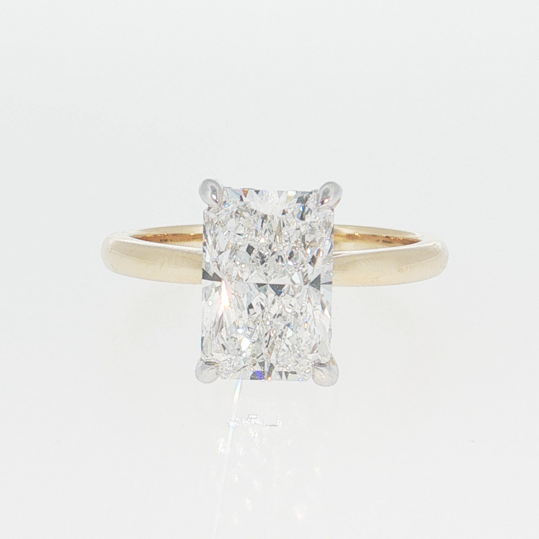 14K Gold | White and Yellow Gold 3CT Rectangular Brilliant Cut Lab Diamond with Hidden Halo and Pavé Band Engagement Ring