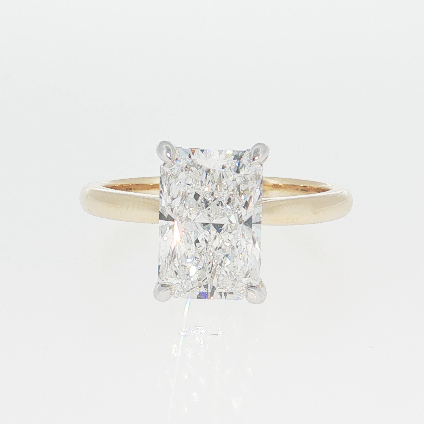 14K Gold | White and Yellow Gold 3CT Rectangular Brilliant Cut Lab Diamond with Hidden Halo and Pavé Band Engagement Ring