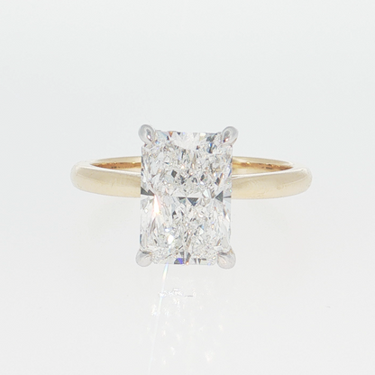 14K Gold | White and Yellow Gold 3CT Rectangular Brilliant Cut Lab Diamond with Hidden Halo and Pavé Band Engagement Ring