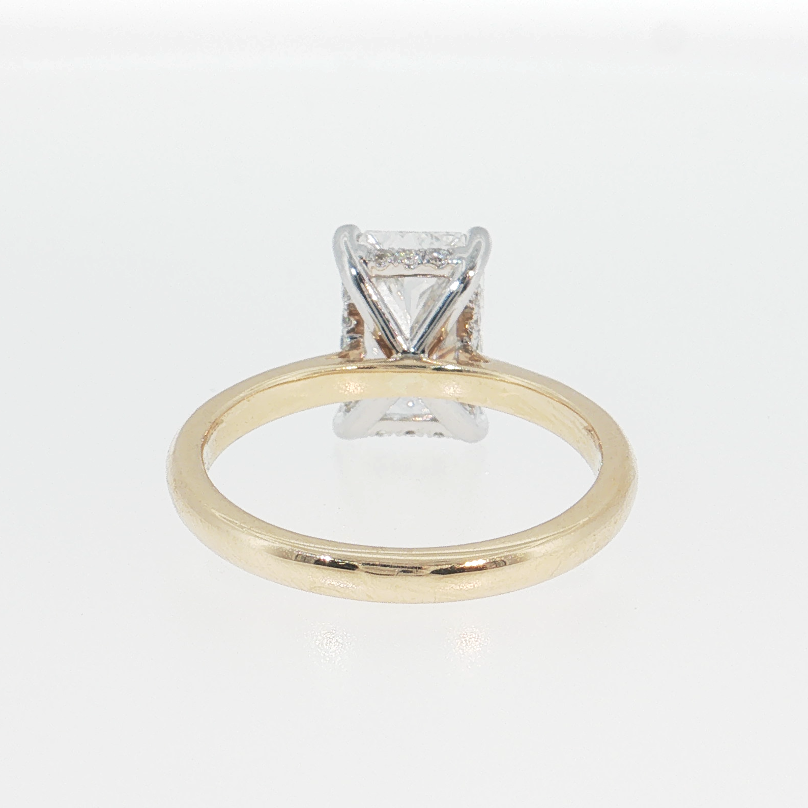 14K Gold | White and Yellow Gold 3CT Rectangular Brilliant Cut Lab Diamond with Hidden Halo and Pavé Band Engagement Ring