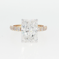 14K Gold | White and Yellow Gold 4.05CT Rectangular Brilliant Cut Lab Diamond with Hidden Halo and Pavé Band Engagement Ring