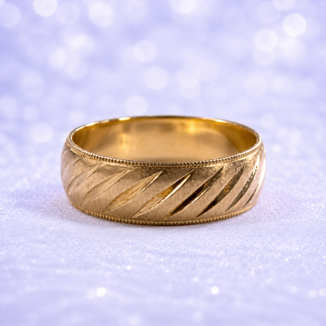 14K Gold | Wide Diamond-Cut Wedding Band with Milgrain Edges