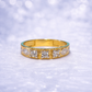 14K Gold | Women's CZ Wedding Band with Three Round Stones & Decorative Side Motifs