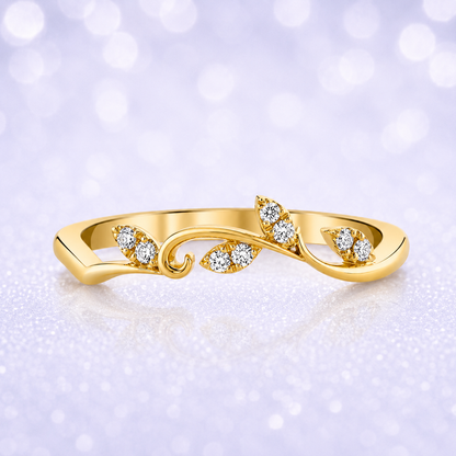 14K Gold | YG 0.06ctw Natural Round Diamond Leaf Twist Wedding/Anniversary Band 