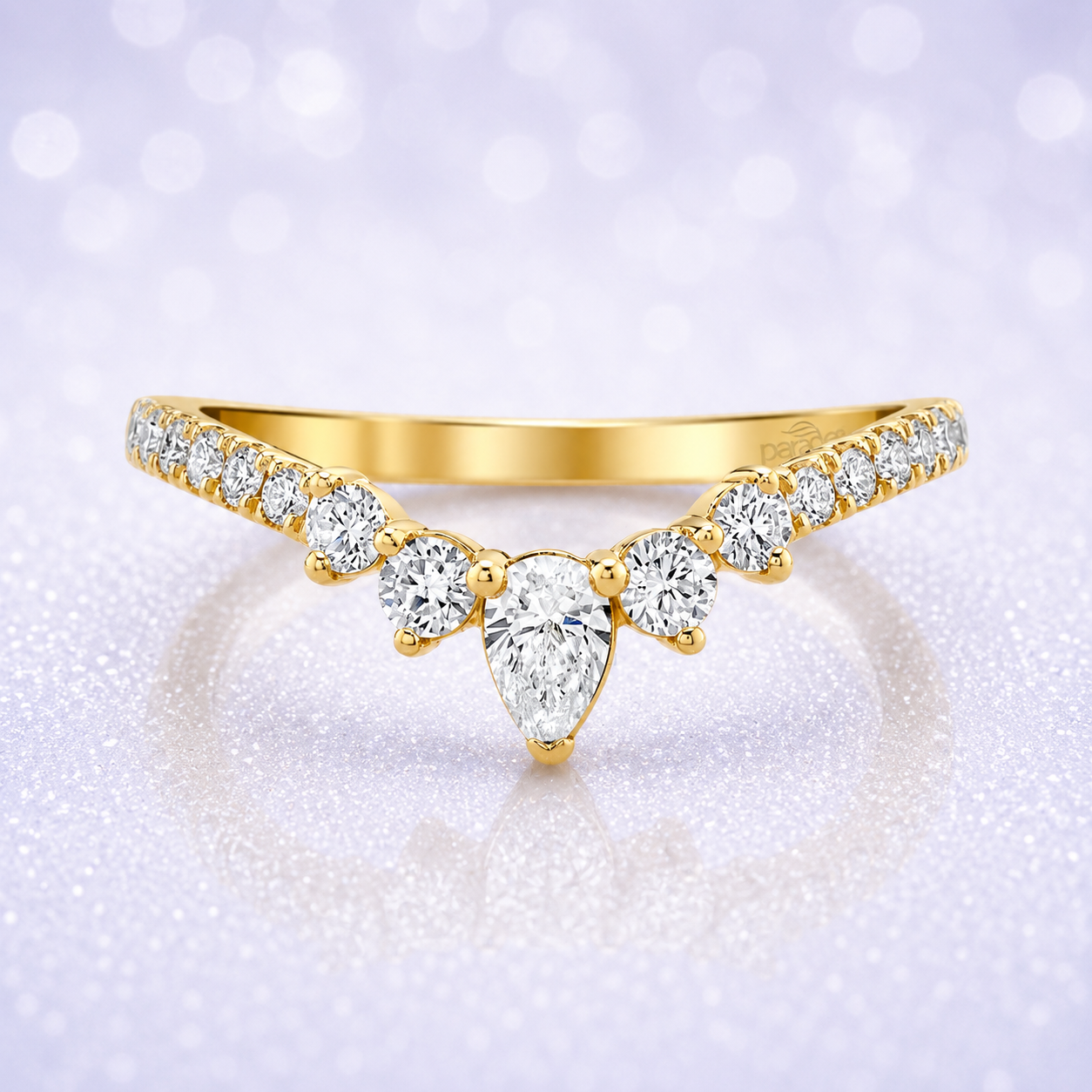 14K Gold | YG 0.46ctw Diamond V Contour Ring – Pear & Round Diamonds Wedding Band