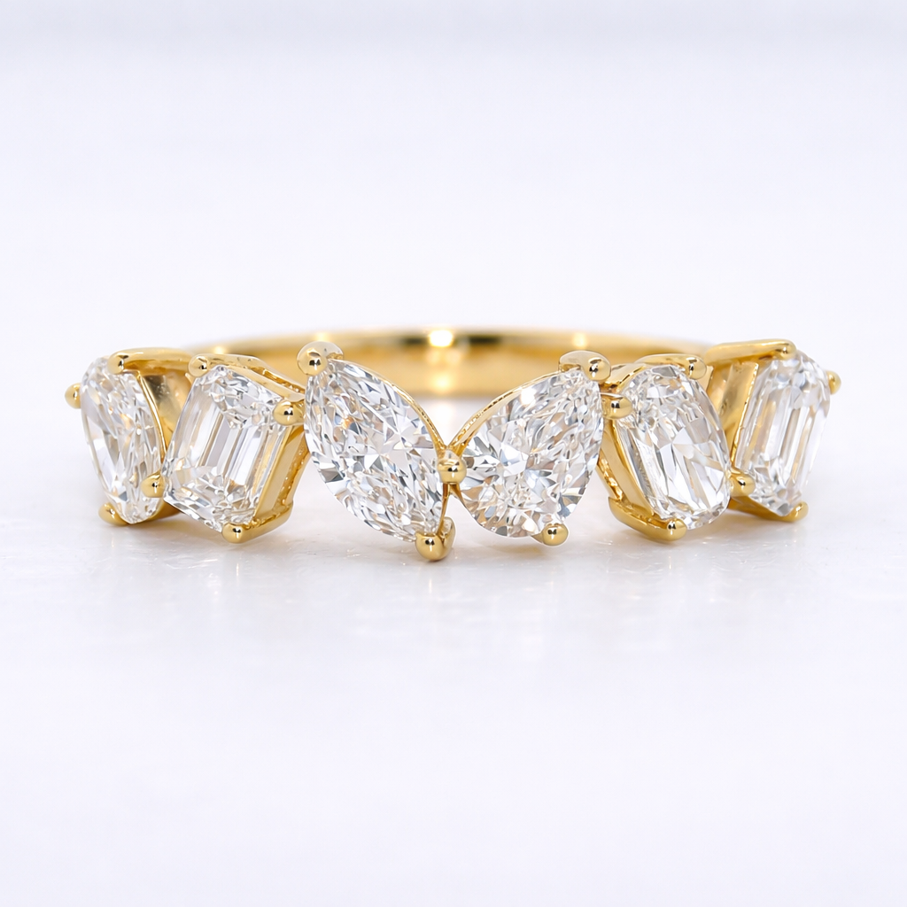 14K Gold | YG 1.315cttw Marquise/Oval/Pear/Emerald Lab Diamond Wedding/Anniversary Band