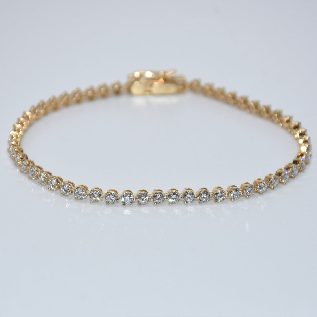 14K Gold | YG 3.82ct Lab Round Diamond 7 inch 3 Prong Tennis Bracelet
