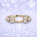 Gold ring with diamond accents on a sparkling white background 14K Gold | YG Diamond Flower Ring Enhancer